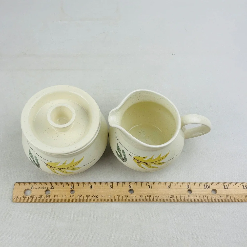 Franciscan Autumn Sugar Creamer Set Speckled‎ Leaves Bowl Lid MCM Vintage